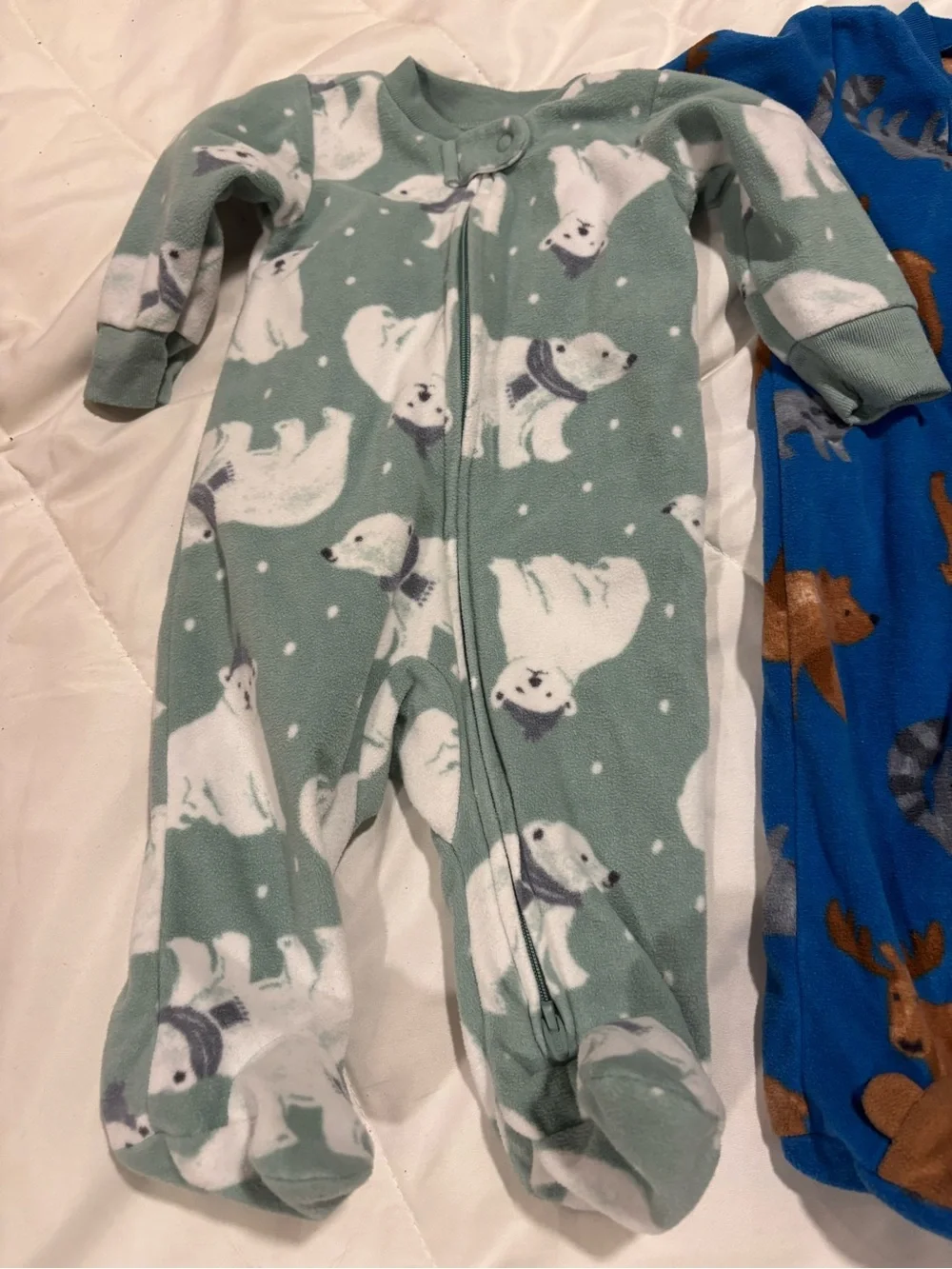Carter's Set of 2 Polar Bear & Woodland Footed Sleepers - Green & Blue 0-3 month